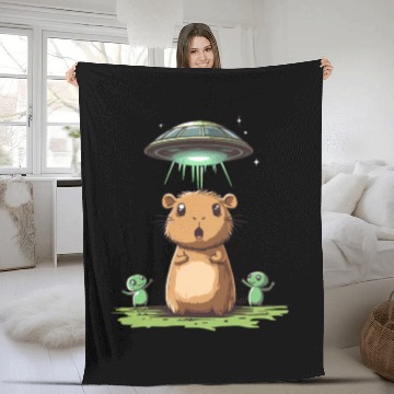 Discover Funny Graphic Fleece Blankets Capybara Selfie With Ufos Weird