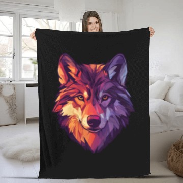 Discover Floral Wolf Vintage Flowers Wolf Face for Wolves Fleece Blankets