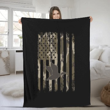 Discover Bottomland Camo Duck Hunting American Flag USA Fleece Blankets