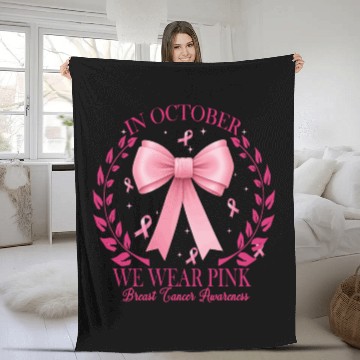 Discover In October We Wear Pink Pink Coquette Bow Fleece Blankets