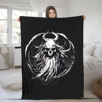 Discover Dark Mythical Skull with Horns Design Fleece Blankets