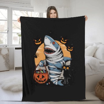 Discover Spooky Shark Mummy and Black Cat Trick-or-Treat Fleece Blankets