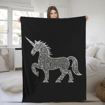 Discover Celtic Unicorn Line Art Tattoo Fleece Blankets