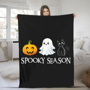 Discover Spooky Season Halloween Pumpkin Cute Cat Paw Ghost Fleece Blankets