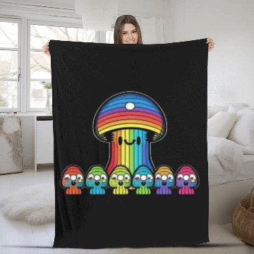 Discover Trippy Rainbow Mushroom Mushies Fleece Blankets