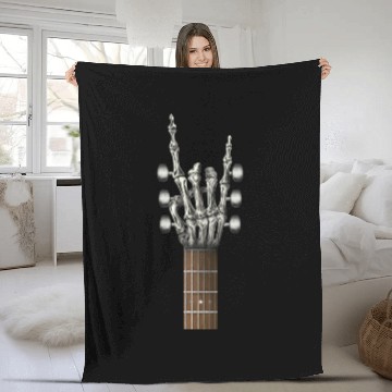 Discover Rock On Guitar Neck Skeleton Hand Sign Rock & Roll Fleece Blankets