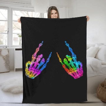 Discover Rock On Rock Star Skeleton Hands LGBT Rainbow Fleece Blankets
