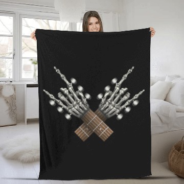 Discover Rock On Guitar Rock & Roll Halloween Skeleton Hand Fleece Blankets