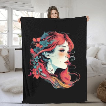 Discover Cute flowers girl for eye catching style Fleece Blankets