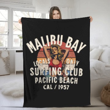 Discover Malibu Bay Surfer Club Vintage Design Fleece Blankets
