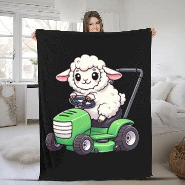 Discover Funny sheep lawn mower farmer lamb grass Fleece Blankets