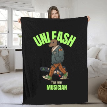 Discover Cartoon dog with a guitar Fleece Blankets