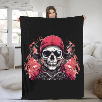Discover Biker Skull Red Fleece Blankets