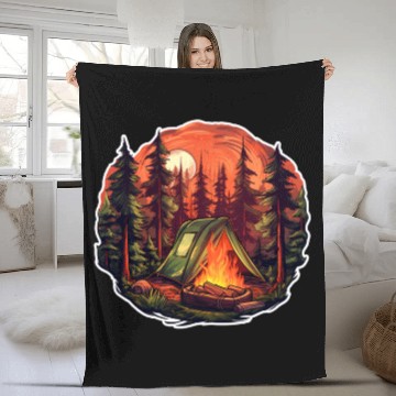 Discover Tents Forest Nature Camping Fleece Blankets