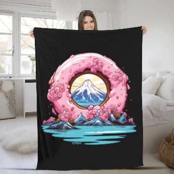 Discover Japan Sakura Blossom Mount Fuji Donut Fleece Blankets