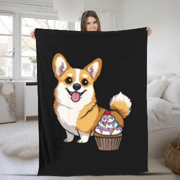 Discover Cam corgi next to a delicious-looking cupcake Fleece Blankets