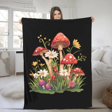 Discover Cluster of Red Toadstool Mushrooms Fleece Blankets