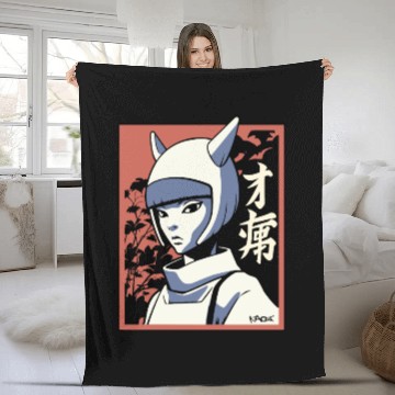 Discover Edo Cat Girl: Samurai Ninja Fleece Blankets
