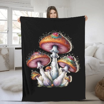 Discover Mushrooms Beautiful Fleece Blankets