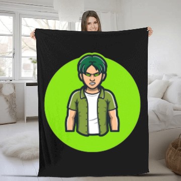 Discover Green Angry Boy Gaming Mascot Avatar Fleece Blankets