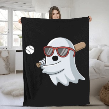 Discover Halloween Ghost Baseball Player Fleece Blankets