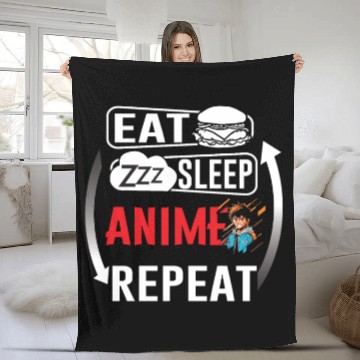 Discover Eat Sleep Anime Repeat Ramen Kawaii Japanese Manga Fleece Blankets