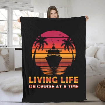 Discover Living Life on Cruise at a Time Retro Tropical Fleece Blankets