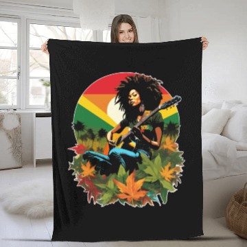 Discover Rastafarian guitar player in reggae style Fleece Blankets
