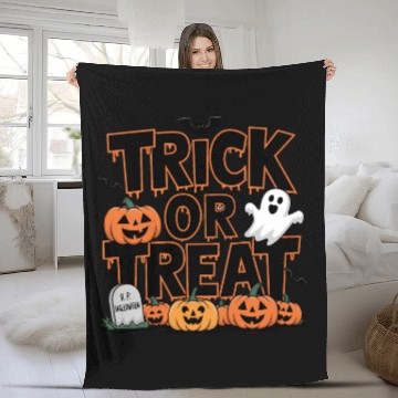 Discover Trick or Treat Halloween Graphic – Spooky Pumpkin Fleece Blankets