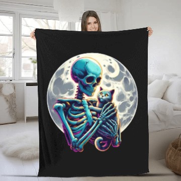 Discover Skeleton Cute Cat Skull Kitty Halloween Fleece Blankets