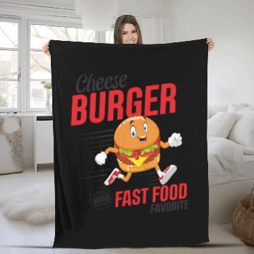 Discover Running Hamburger Cheese Burger Fast Food Favorite Fleece Blankets