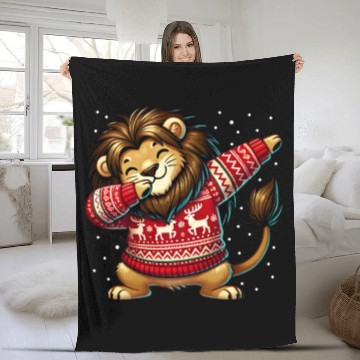 Discover Christmas Lion Lover Funny Lion Ugly Christmas Fleece Blankets
