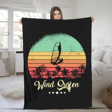 Discover Wind Surfing Vintage Retro Sunset Sport Fleece Blankets