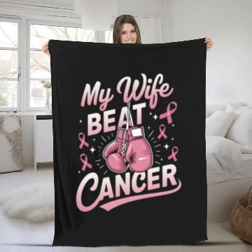 Discover My Wife Beat Cancer Breast Cancer Awareness Fleece Blankets