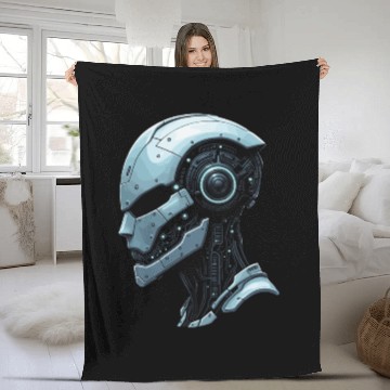 Discover Cybernetic Futuristic Robot Head Fleece Blankets