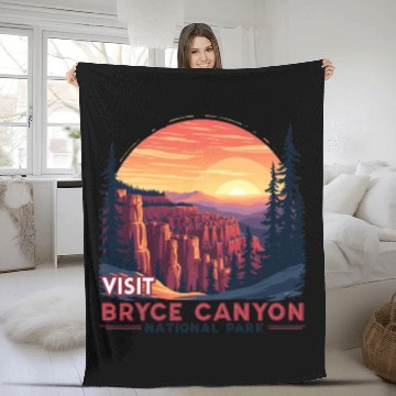 Discover Bryce Canyon National Park Retro Illustraion V 01 Fleece Blankets