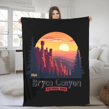 Discover Bryce Canyon National Park Retro Illustraion V 02 Fleece Blankets