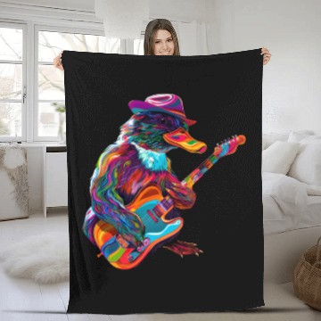 Discover Platypus Mammal Guitar Cowboy Hat Popart Fleece Blankets