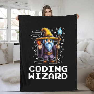 Discover Funny Coding Wizard Pixel Fantasy Coder Magic Fleece Blankets