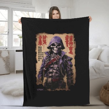 Discover Kanji Japan Skull Samurai Skeleton Poster Fleece Blankets