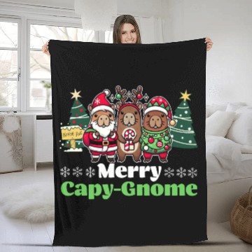 Discover Merry Cap-Gnome Capybara Christmas Fleece Blankets