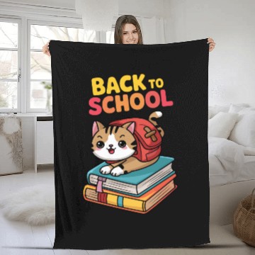 Discover Playful Cat Back to School Illustration Fleece Blankets