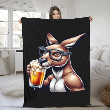 Discover Kangaroo with Glasses Drinking Beer Fleece Blankets