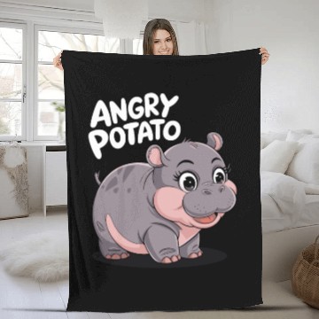Discover Moo Deng Angry Potato Hippo Fun Fleece Blankets