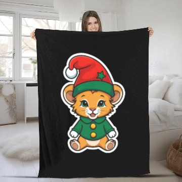 Discover Baby lion in elf costume Fleece Blankets