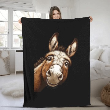 Discover Funny Donkey Art Donkey Face Curious Donkey Lover Fleece Blankets