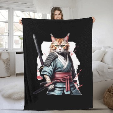 Discover Fearless Samurai Cat Fleece Blankets