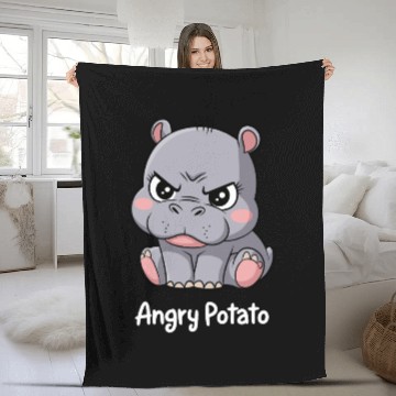 Discover Moo Deng Angry Potato Hippo Cartoon Art Fleece Blankets