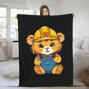 Discover baby lion as construction worker Fleece Blankets