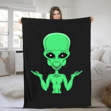 Discover A Green Alien in Doubt Fleece Blankets